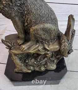 Large Art Deco Decor Fauna Milo Bronze Wolf on Cliff Sculpture Figurine