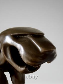 Large Art Deco Jaguar sculpture in patinated bronze on an architectural black base Large Art Deco Jaguar sculpture in patinated bronze on an architectural black base