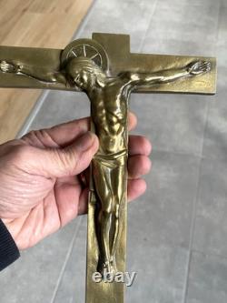 Large Art Deco bronze crucifix signed Hartmann
