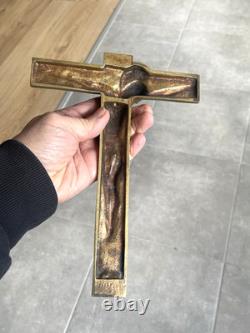 Large Art Deco bronze crucifix signed Hartmann
