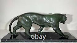Large Bronze Sculpture Art Deco Jaguar Walking Panther Signed Statue