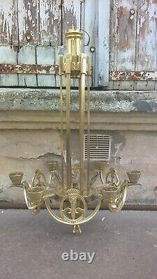 Large Chandelier In Bronze And Brass Period Art Deco