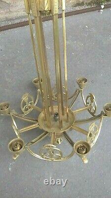 Large Chandelier In Bronze And Brass Period Art Deco