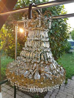 Large Chandelier In Bronze And Crystal