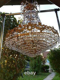 Large Chandelier In Bronze And Crystal