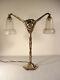 Large Double Lamp Art Deco Bronze And Tulips In Glass Molded Pressed 1925