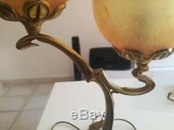 Large Gilt Bronze Lamp Or Glass Ball Brass Marmoréen Vianne Art Deco