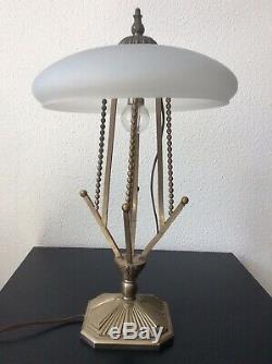 Large Lamp Glass And Silver Bronze Art Deco Geometric Decoration