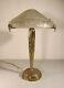 Large Mushroom Lamp Art Deco In Bronze - Vasque Signed Molded Glass 1925-1930