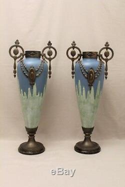 Large Pair Of Ceramic Vases And Bronze Art Deco Period