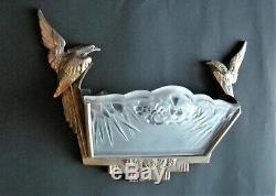 Large Wall Lamp Art Deco Glass Bronze Birds Sconce Daum Lorrain Nancy