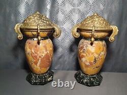 Large pair of Art Deco marble cassolettes 1930 by SUE & MARE