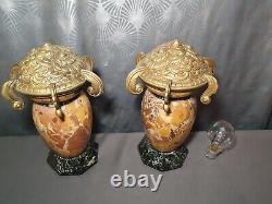 Large pair of Art Deco marble cassolettes 1930 by SUE & MARE