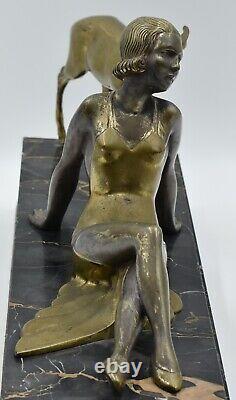 Lazar-edition Reveyrolis-groupe Art Deco-bronze Double Patina, Marble-circa 1930