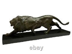 Lion Marchant Art Deco Bronze Sinature E Guy 1930 Marble Black M931