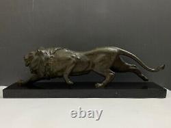 Lion Marchant Art Deco Bronze Sinature E Guy 1930 Marble Black M931