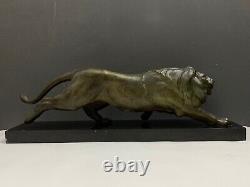 Lion Marchant Art Deco Bronze Sinature E Guy 1930 Marble Black M931