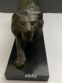 Lion Marchant Art Deco Bronze Sinature E Guy 1930 Marble Black M931