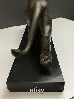 Lion Marchant Art Deco Bronze Sinature E Guy 1930 Marble Black M931