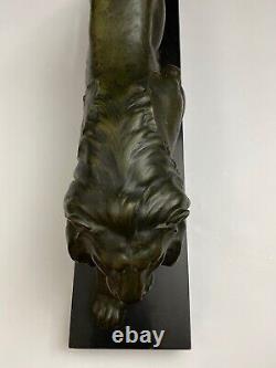 Lion Marchant Art Deco Bronze Sinature E Guy 1930 Marble Black M931