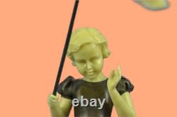 Little Girl Fishing Figurine Art Deco Bronze Sculpture Statue Home Decor Gift