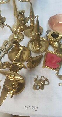 Lot of 39 antique objects in copper, tin, bronze/candlestick, bugle, chandelier