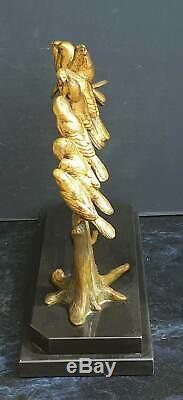 Louis Carvin Bronze Sculpture Dore 10 Birds On Branch Art Deco 1930