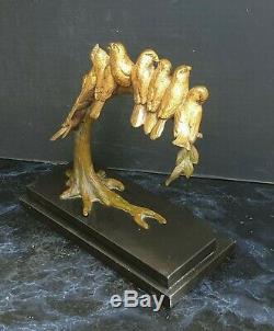Louis Carvin Bronze Sculpture Dore 10 Birds On Branch Art Deco 1930