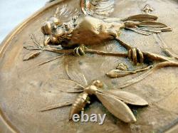 Low Relief Medal In Trendy Bronze Bird Art Deco Signed Thomas