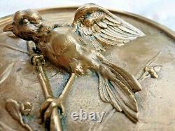 Low Relief Medal In Trendy Bronze Bird Art Deco Signed Thomas