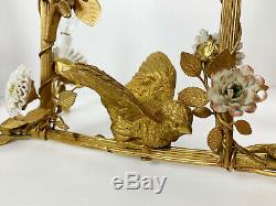 Luster Art Deco Period Gilt Bronze In On Bird Decor And Porcelain Flowers