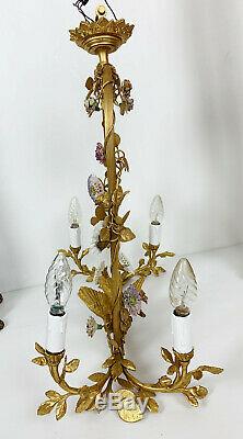 Luster Art Deco Period Gilt Bronze In On Bird Decor And Porcelain Flowers