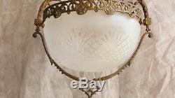 Luster Bronze Suspension Bowl Frosted Glass Engraved Art Deco Former Deb 20th