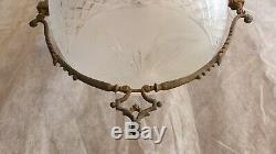 Luster Bronze Suspension Bowl Frosted Glass Engraved Art Deco Former Deb 20th