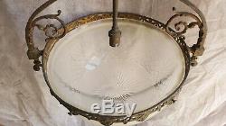 Luster Bronze Suspension Bowl Frosted Glass Engraved Art Deco Former Deb 20th