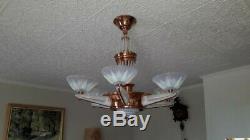 Luster Deco Petitot Ezan Art. 6 Lamps. Copper Bronze And Opaline