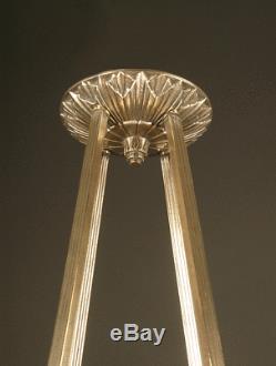 Luster-suspension Art Deco Bronze And Brass Antique Silver, Frosted Glass