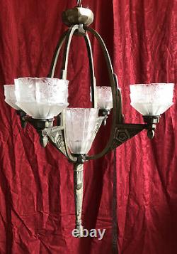 Lustre Art Deco Bronze Armature Silver Age 1930