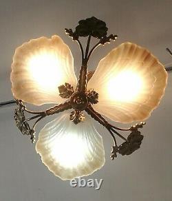 Lustre Ceiling Bronze Glass Frosted Shell Glass Paste Art Deco Style