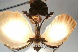 Lustre Ceiling Bronze Glass Frosted Shell Glass Paste Art Deco Style