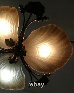 Lustre Ceiling Bronze Glass Frosted Shell Glass Paste Art Deco Style