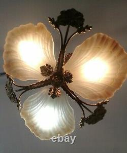 Lustre Ceiling Bronze Glass Frosted Shell Glass Paste Art Deco Style