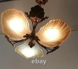 Lustre Ceiling Bronze Glass Frosted Shell Glass Paste Art Deco Style