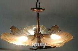 Lustre Ceiling Bronze Glass Frosted Shell Glass Paste Art Deco Style