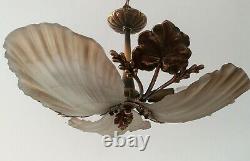 Lustre Ceiling Bronze Glass Frosted Shell Glass Paste Art Deco Style