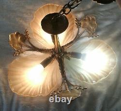 Lustre Ceiling Bronze Glass Frosted Shell Glass Paste Art Deco Style