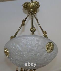 Lustre Suspension Basin M. Model Verdun Art Deco Bronze Frame Era Muller