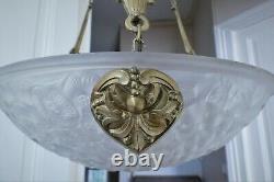 Lustre Suspension Basin M. Model Verdun Art Deco Bronze Frame Era Muller