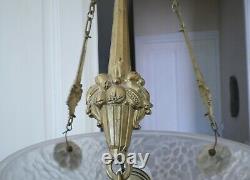 Lustre Suspension Basin M. Model Verdun Art Deco Bronze Frame Era Muller