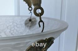 Lustre Suspension Basin M. Model Verdun Art Deco Bronze Frame Era Muller